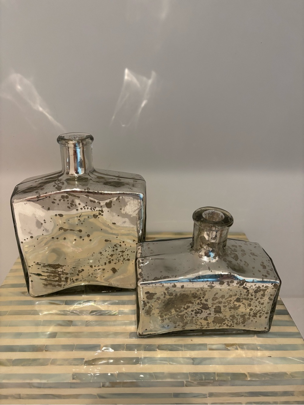 Pottery Barn Silver Mercury Glass Rectangular Vases - Set of 2